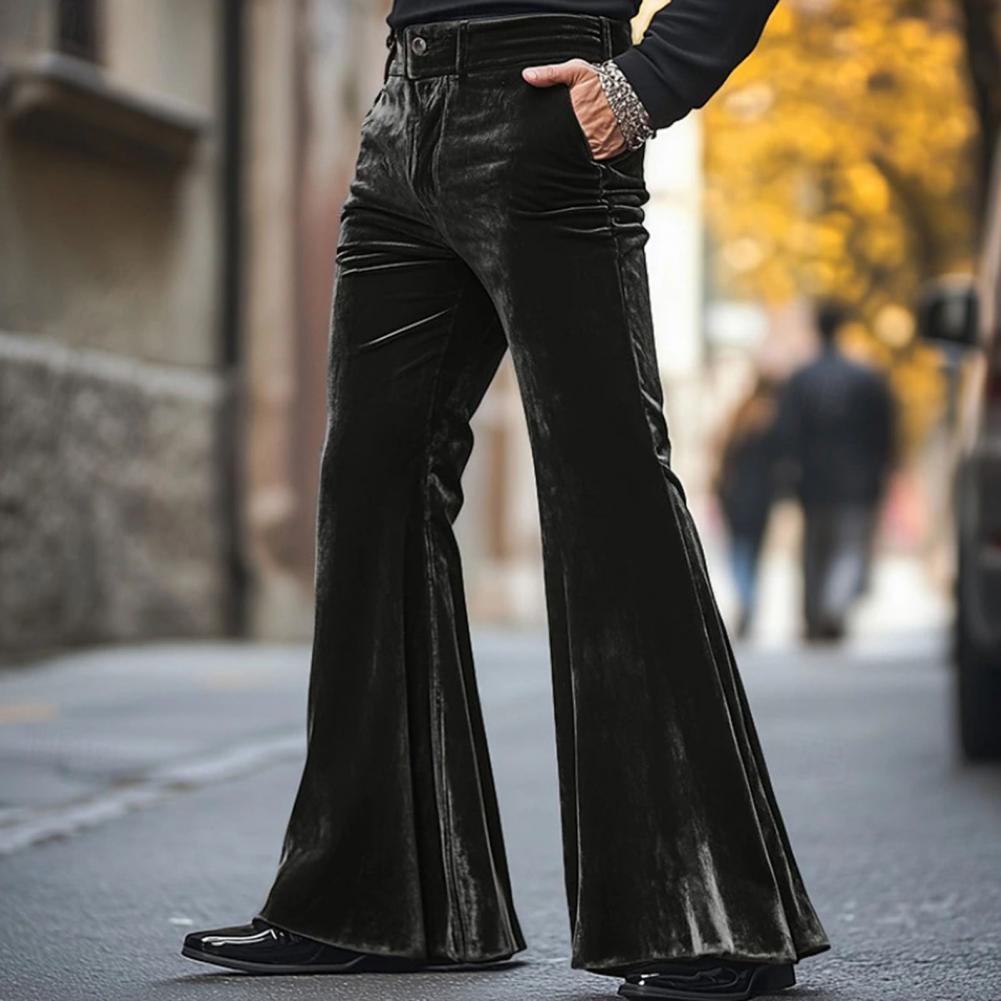 Wide Leg Trouser 70S - الرجال جرس أسفل المخملية السراويل ريترو