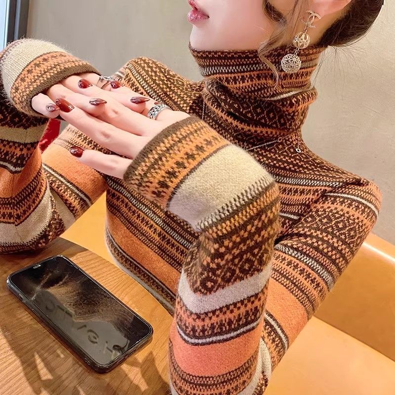 Vintage Fashion Years - بلوزة بأكمام طويلة بتصميم متباين الألوان