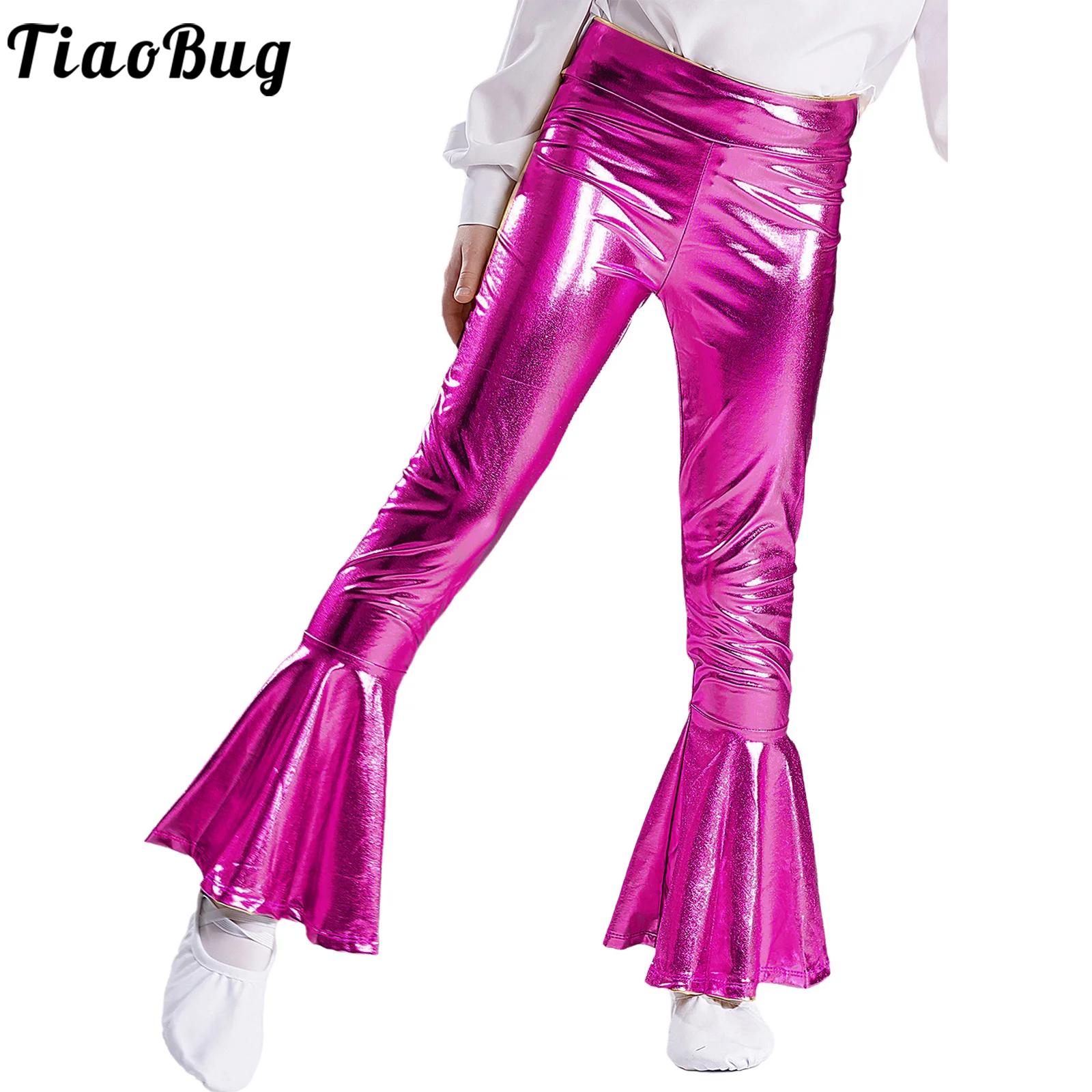 Wide Leg Trouser 70S - أطفال بنات لامعة معدنية متوهج بنطلون