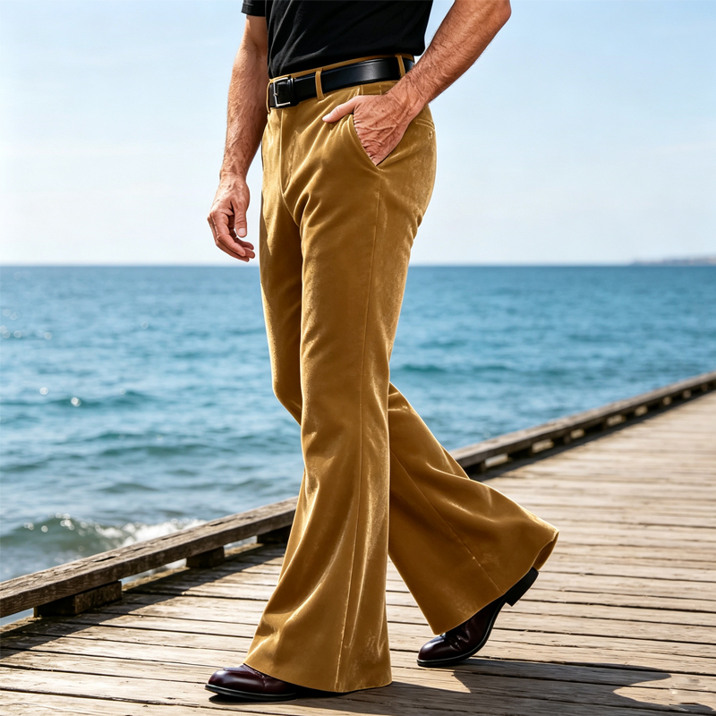 بنطلون رجالي مخملي بقصة واسعة  - مراجعة Wide Leg Trouser 70S وسعره